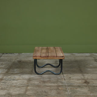 Bronze Patio Beach Table with Wood Top by Walter Lamb for Brown Jordan