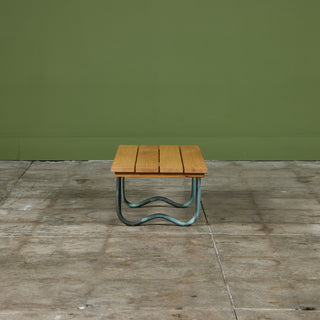 Bronze Patio Beach Table with Wood Top by Walter Lamb for Brown Jordan