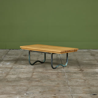 Bronze Patio Beach Table with Wood Top by Walter Lamb for Brown Jordan