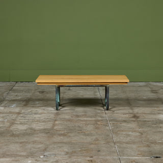 Bronze Patio Beach Table with Wood Top by Walter Lamb for Brown Jordan