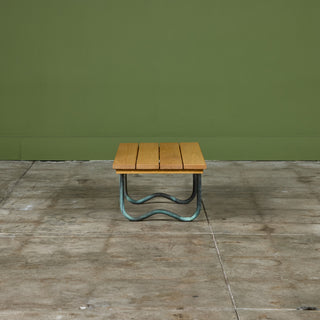 Bronze Patio Beach Table with Wood Top by Walter Lamb for Brown Jordan