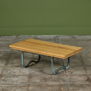 Bronze Patio Beach Table with Wood Top by Walter Lamb for Brown Jordan