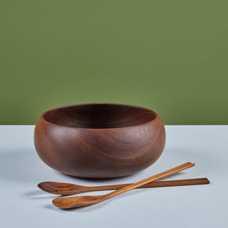 Wood Turned Bowl with Utensils