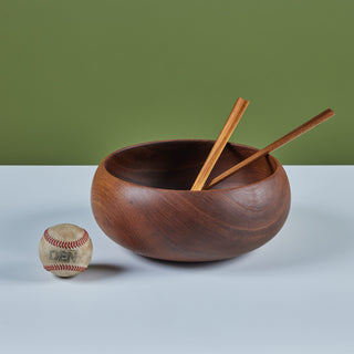 Wood Turned Bowl with Utensils