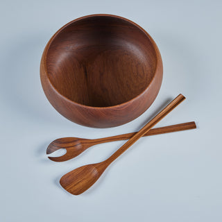 Wood Turned Bowl with Utensils