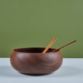 Wood Turned Bowl with Utensils