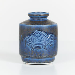 Wilhelm Kåge Blue Glazed Fish Vase for Gustavsberg Studio