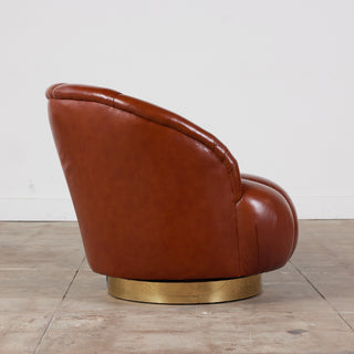 Karl Springer Style Leather Swivel Chair