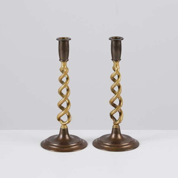 Vintage Solid Brass Barley Twist / Spiral Candle Holders Candlestick Candle  Stick 9.25 Inches Tall Pair Set of Two 2 