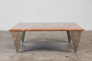 Red Marble Coffee Table with Angular Chrome Legs