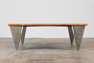 Red Marble Coffee Table with Angular Chrome Legs