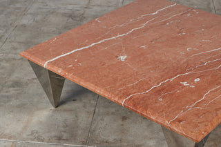 Red Marble Coffee Table with Angular Chrome Legs