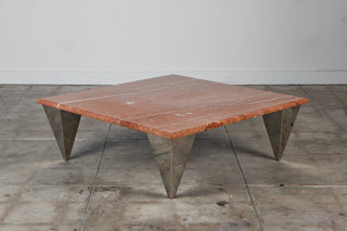 Red Marble Coffee Table with Angular Chrome Legs