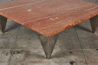 Red Marble Coffee Table with Angular Chrome Legs