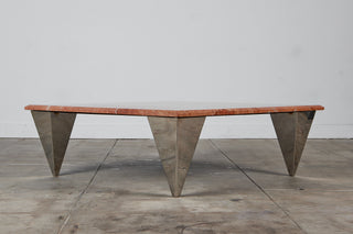 Red Marble Coffee Table with Angular Chrome Legs