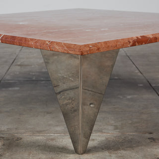 Red Marble Coffee Table with Angular Chrome Legs