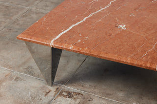 Red Marble Coffee Table with Angular Chrome Legs