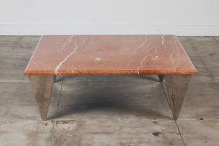 Red Marble Coffee Table with Angular Chrome Legs