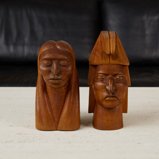 Pair of Wooden Native American Busts